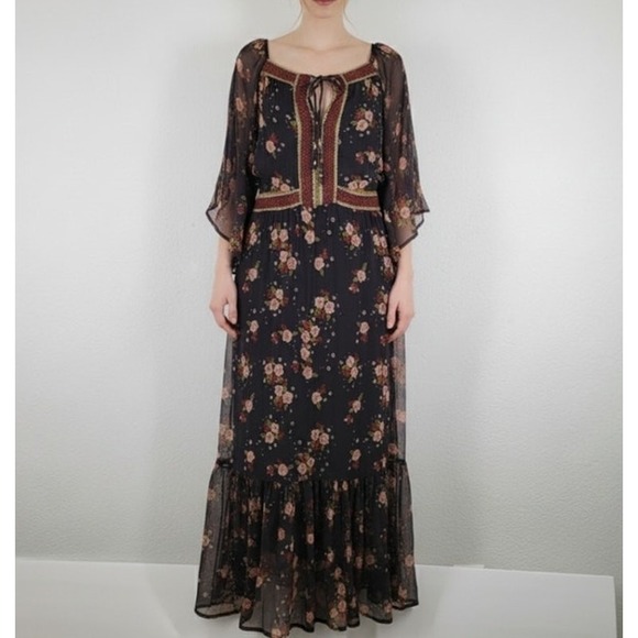 Star Mela Dresses & Skirts - Star Mela Floral Maxi Dress Womens Medium Black Sheer Overlay Whimsigoth Fairy